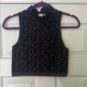 Leopard Black Fitted Crop Tank Top